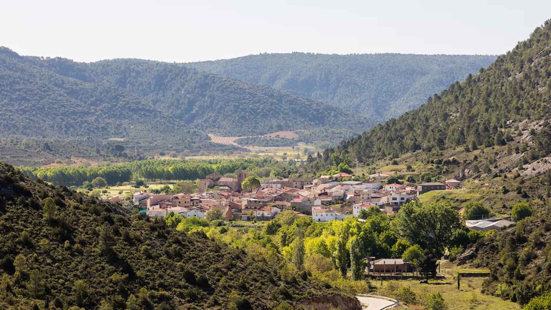 Nine bison are introduced in a town in Guadalajara to help prevent wildfires and restore lost ecosystems, but locals are split on whether it’s a brilliant fix or a risky experiment 2 Landscape view of El Recuenco, a small village in Guadalajara, Spain, where a bison rewilding experiment is underway.