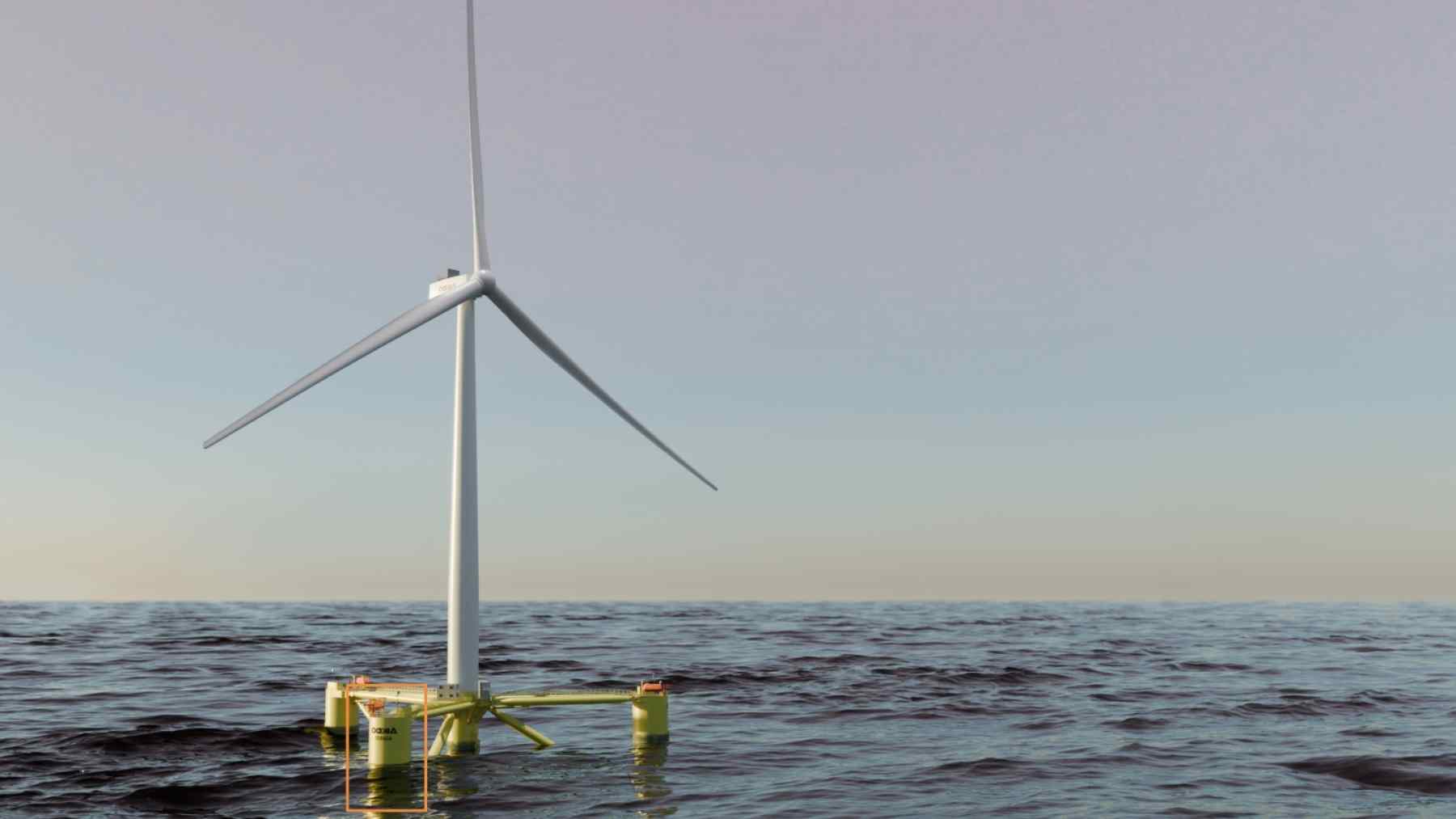 Aikido floating offshore wind turbine with an integrated AI data center module at sea