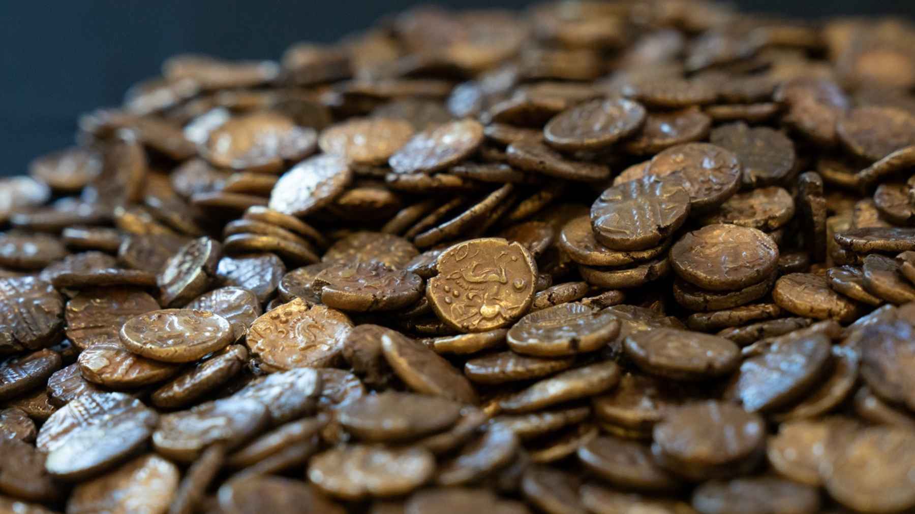 Iron Age gold staters from the Great Baddow Hoard discovered in Essex, one of the largest ancient coin finds in Britain