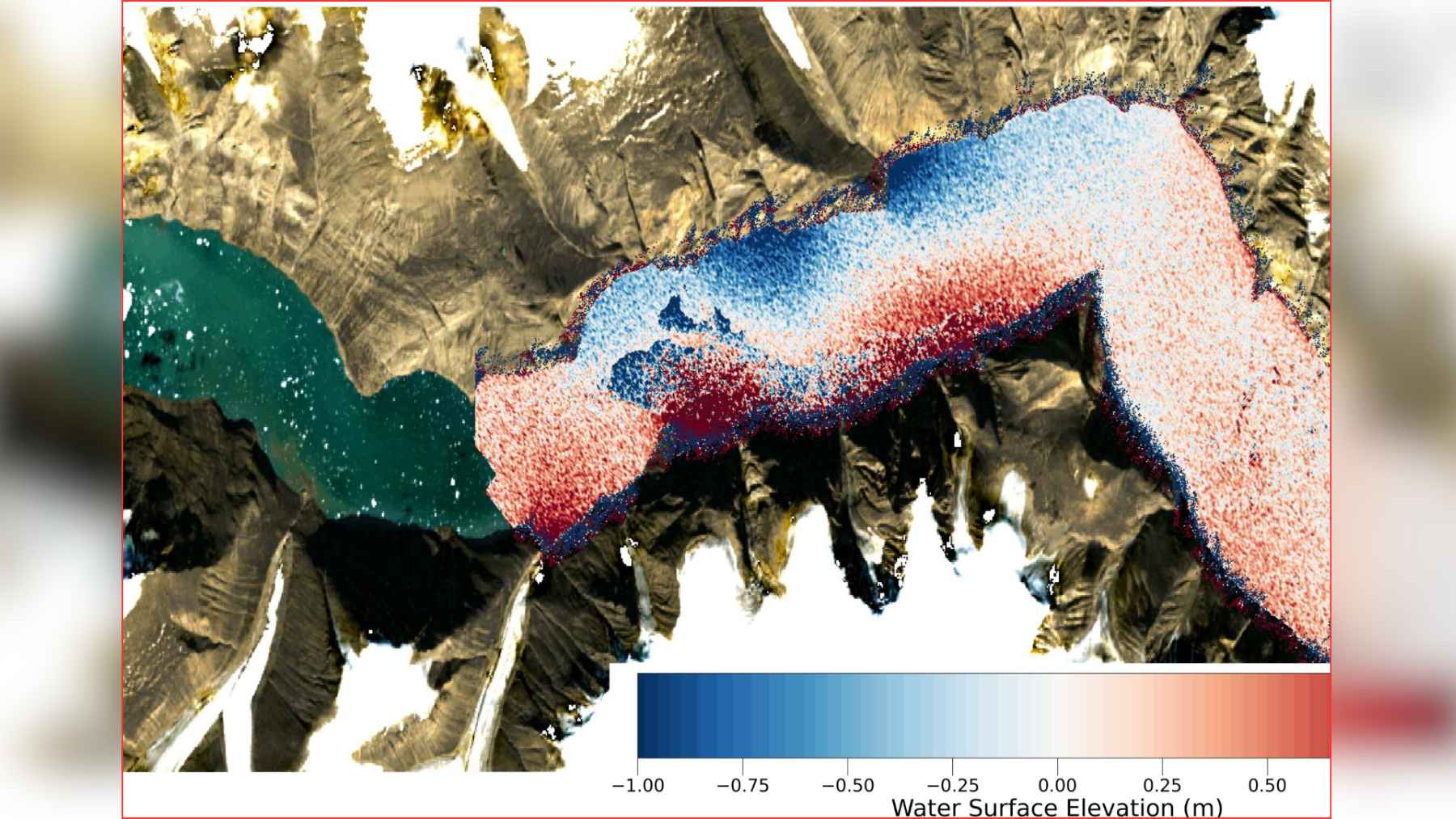 Satellites clocked a 650-foot Greenland megatsunami that rattled seismometers long after the splash 1 Satellite map showing water surface elevation changes inside a Greenland fjord after a landslide-triggered tsunami