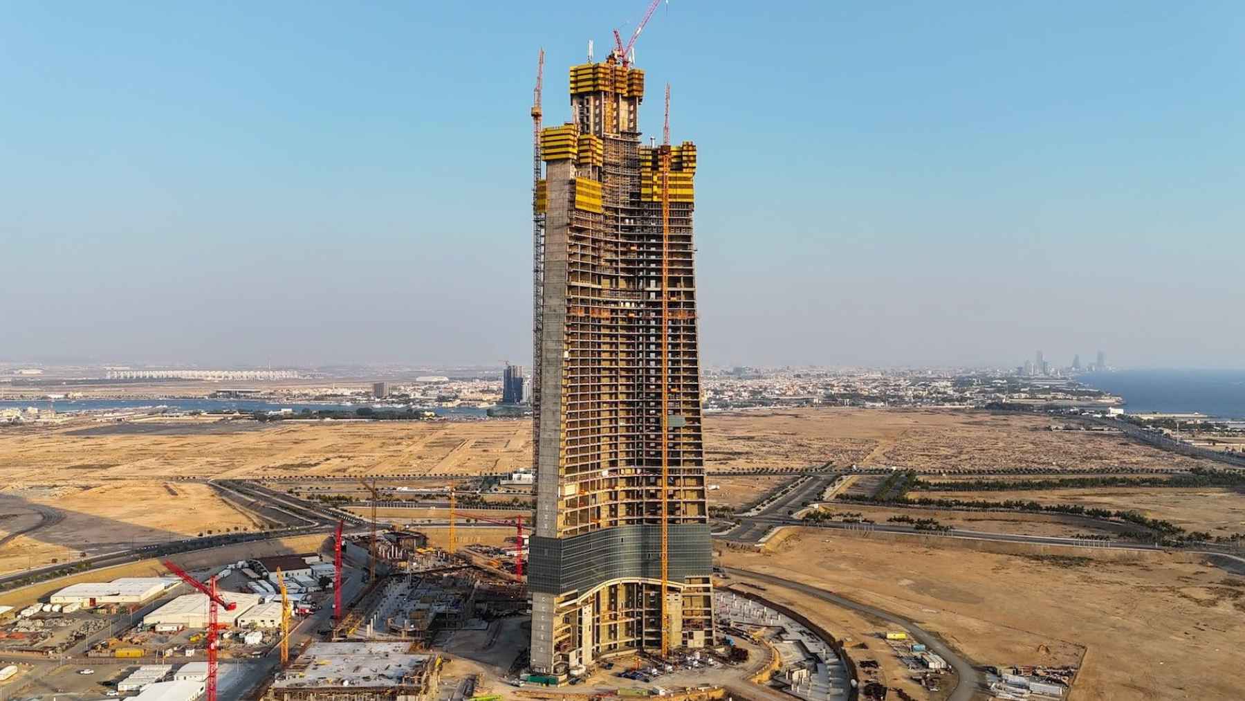 Jeddah Tower under construction in Saudi Arabia after surpassing 100 floors on its path to becoming the world's tallest building.