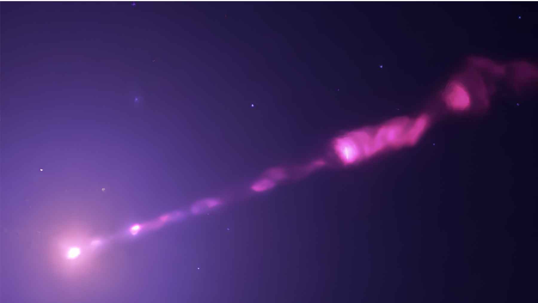 X-ray image of the jet erupting from the supermassive black hole at the center of Messier 87