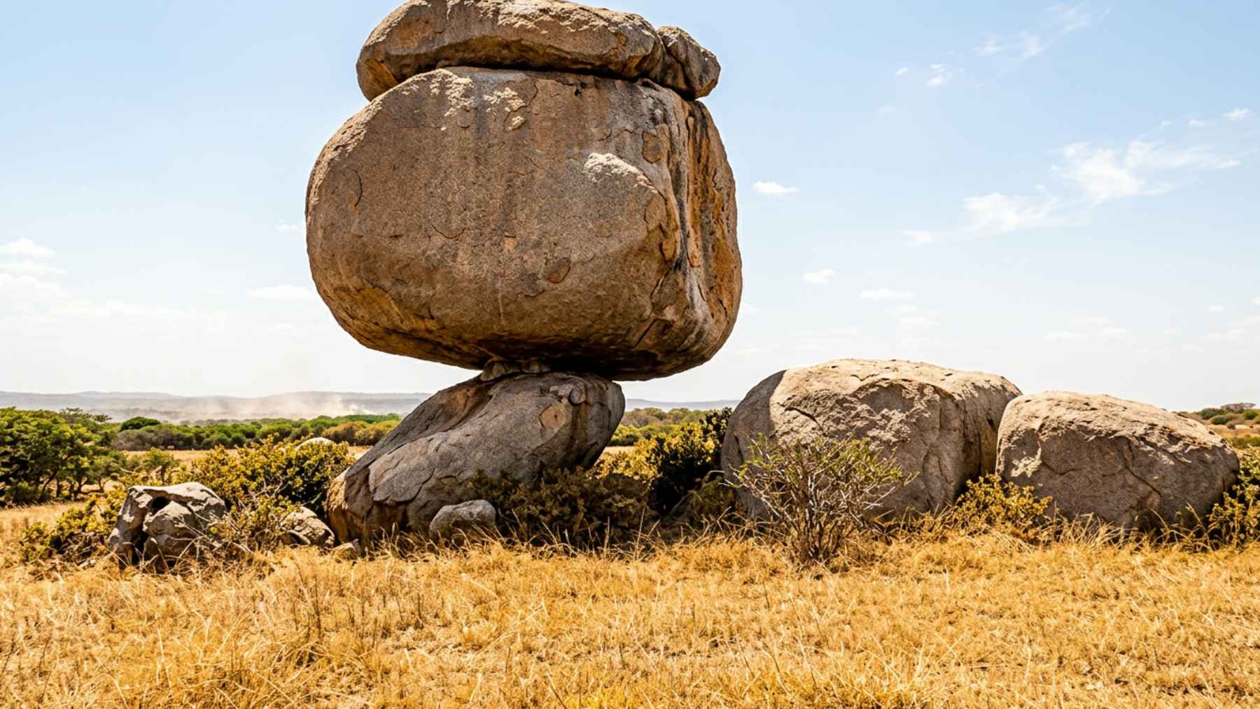 ECOnews 1 Pedra da Maravilha rock formation in Paraíba, Brazil, appearing to balance a massive boulder on a small base.