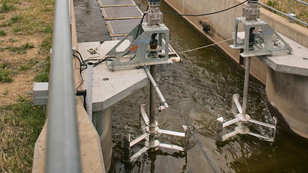 Emrgy's modular hydropower units installed inside an irrigation canal to generate renewable electricity.