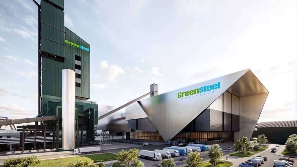 A digital rendering of the proposed Greensteel Australia electric induction mill at the former BHP site in Mayfield North.
