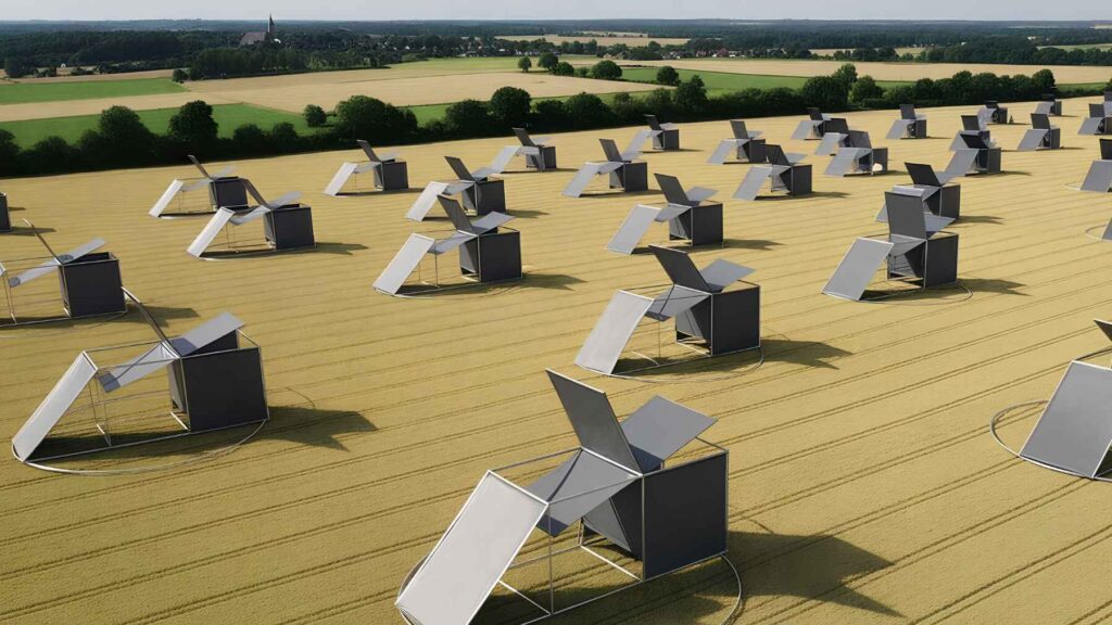 Modular wind turbines installed across a field as a scalable renewable energy system