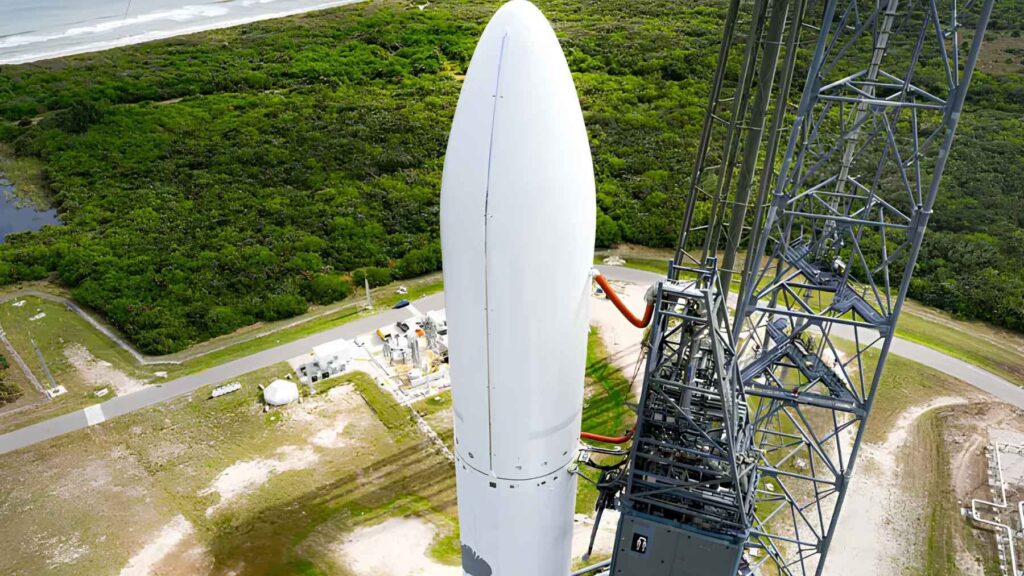 New Glenn rocket on launch pad in Cape Canaveral as private space race accelerates in 2026