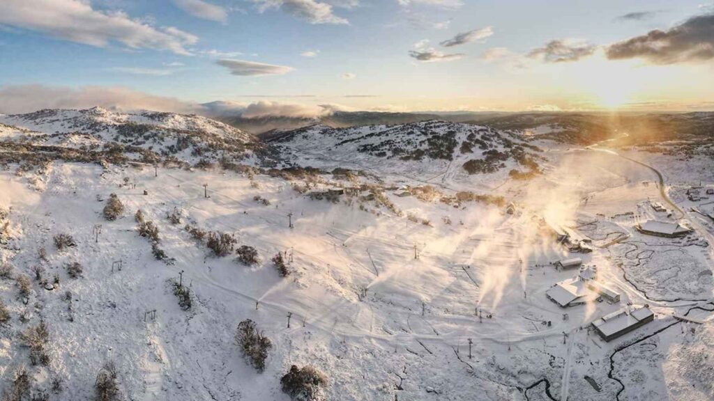 Snow guns produce artificial snow at Perisher ski resort in Australia's Kosciuszko National Park.