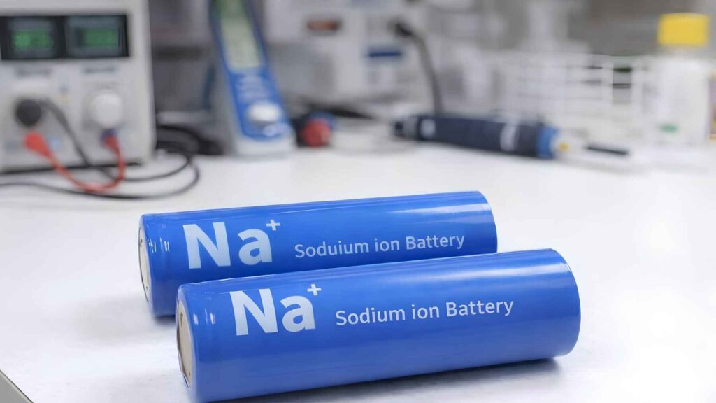 Sodium ion battery labeled Na used as alternative energy storage technology