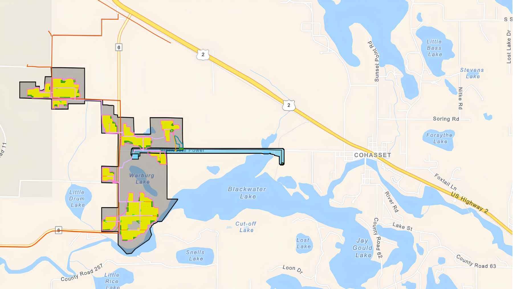 Map showing the planned Boswell Solar Project sites near Cohasset, Minnesota.