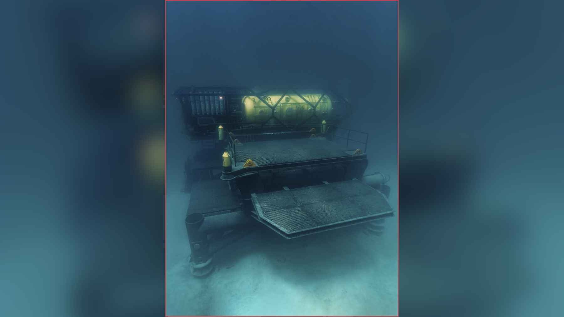 DEEP Vanguard underwater habitat and foundation deployed 17 meters deep at Tennessee Reef in the Florida Keys.