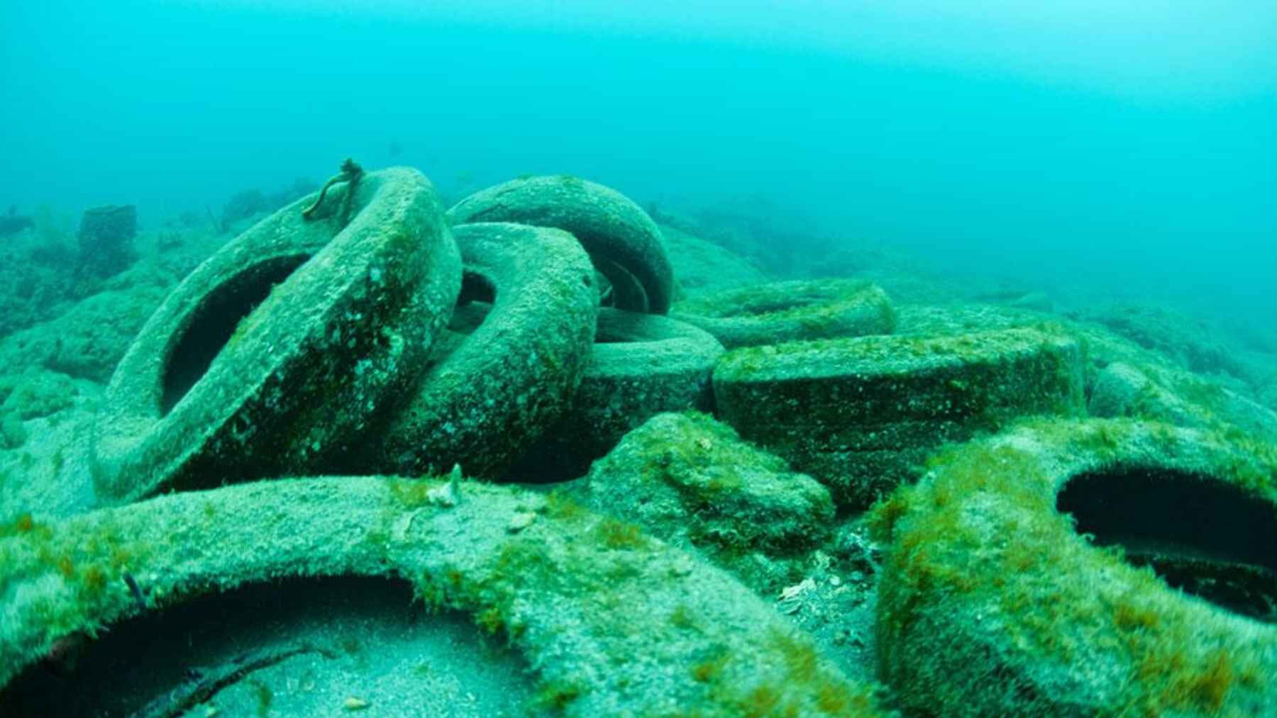 Divers remove discarded tires from Florida's Osborne Tire Reef during marine restoration work.