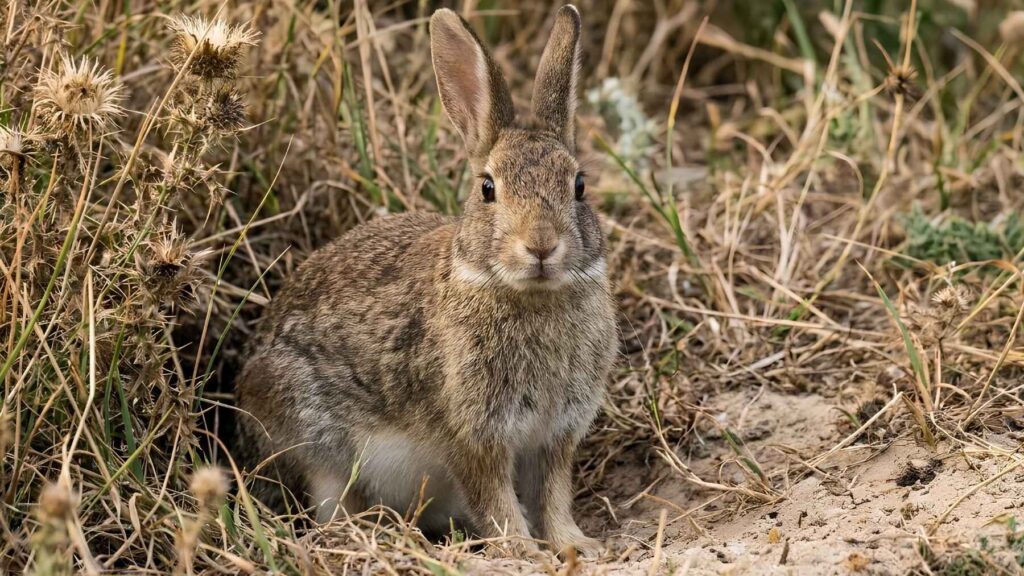 European rabbit (Oryctolagus cuniculus) in grassland habitat.