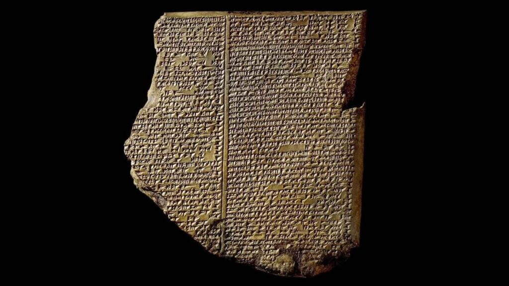 The Flood Tablet from the Library of Ashurbanipal, inscribed with the Babylonian flood story from the Epic of Gilgamesh.