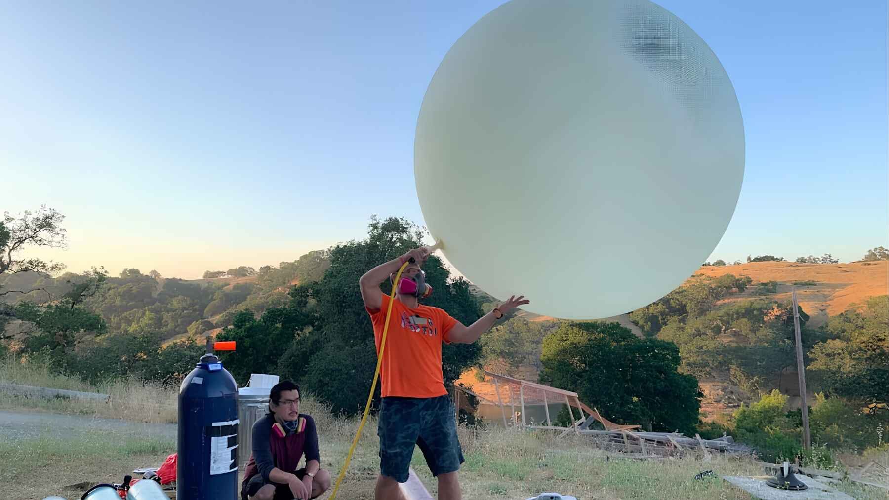 A Make Sunsets weather balloon is inflated before a solar geoengineering test.