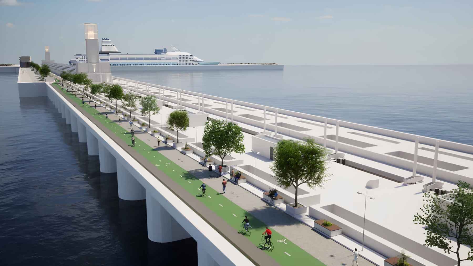 Artist's impression of the walking and cycling route planned across the proposed Mersey tidal barrage.