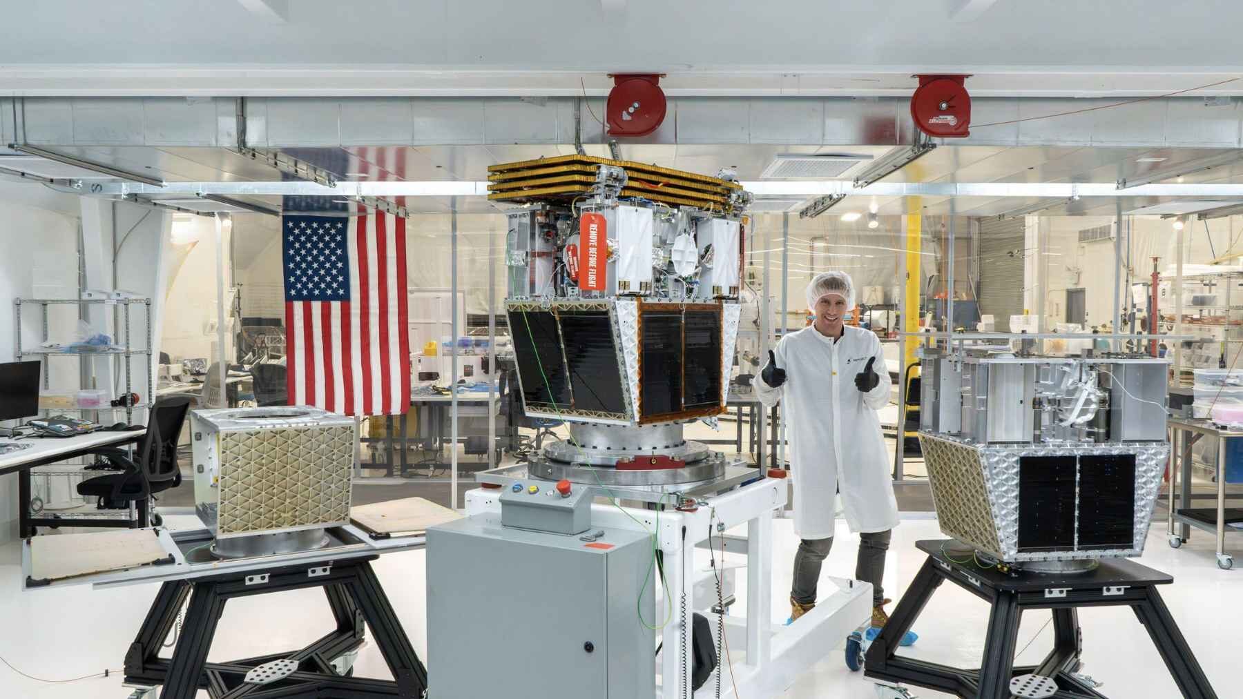 Reflect Orbital's Earendil-1 experimental satellite undergoes laboratory testing before its first orbital mission to demonstrate sunlight reflection from space.