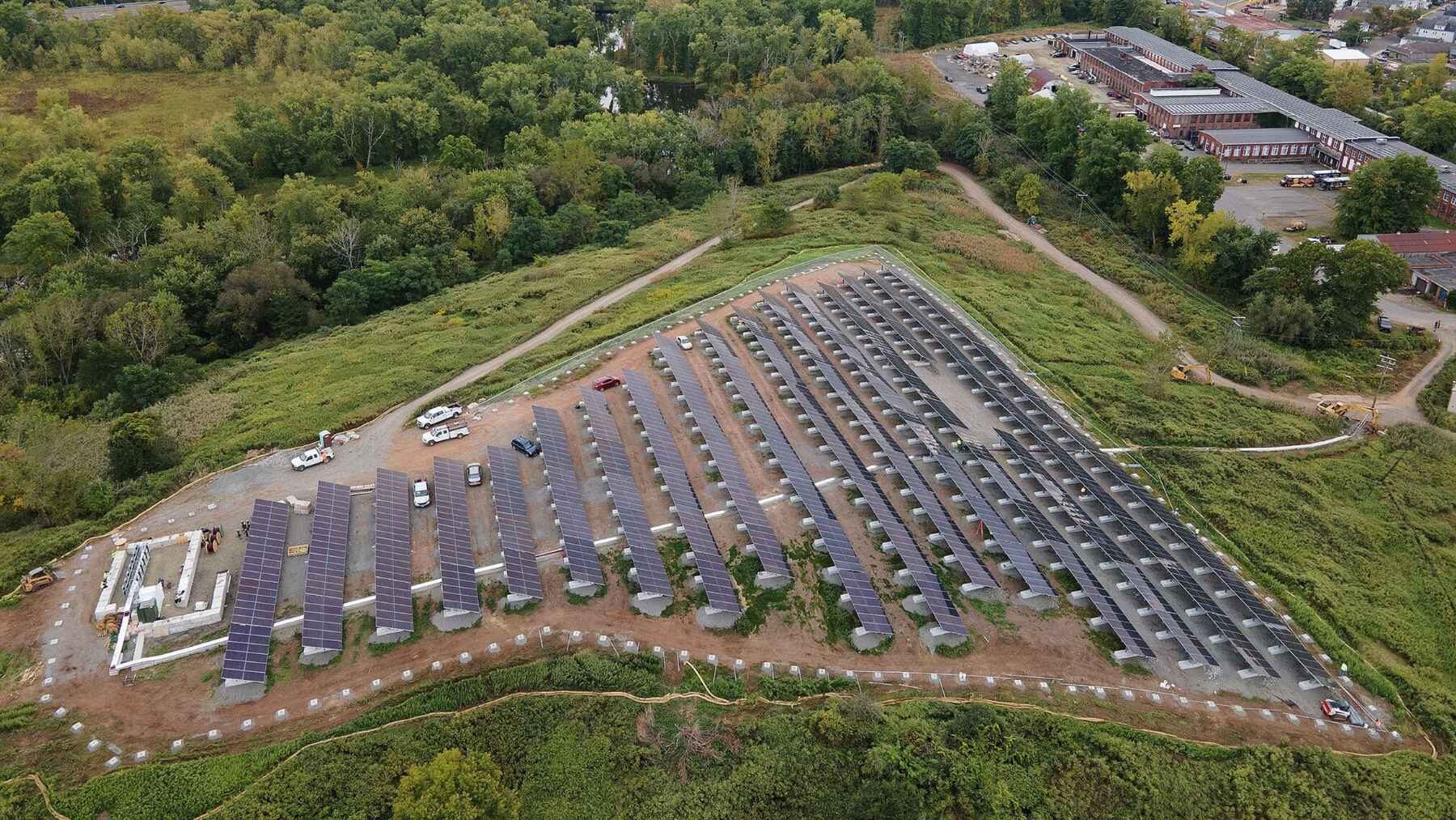 Solar panel arrays installed on a capped former landfill in New Haven, Connecticut.