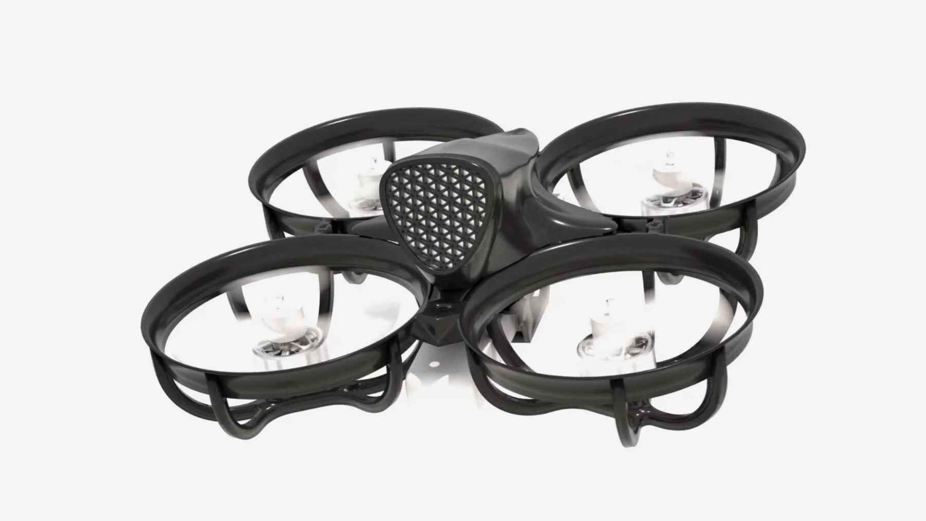 Close-up of the Tornyol Systems autonomous quadcopter prototype developed to detect and intercept mosquitoes in flight.