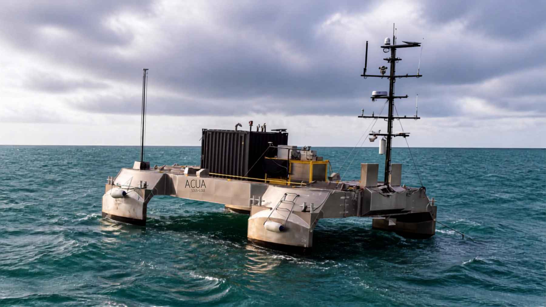 ACUA Ocean Pioneer uncrewed SWATH vessel operating in rough seas.