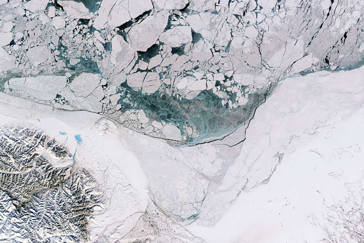 Satellite view of broken sea ice in the Beaufort Sea