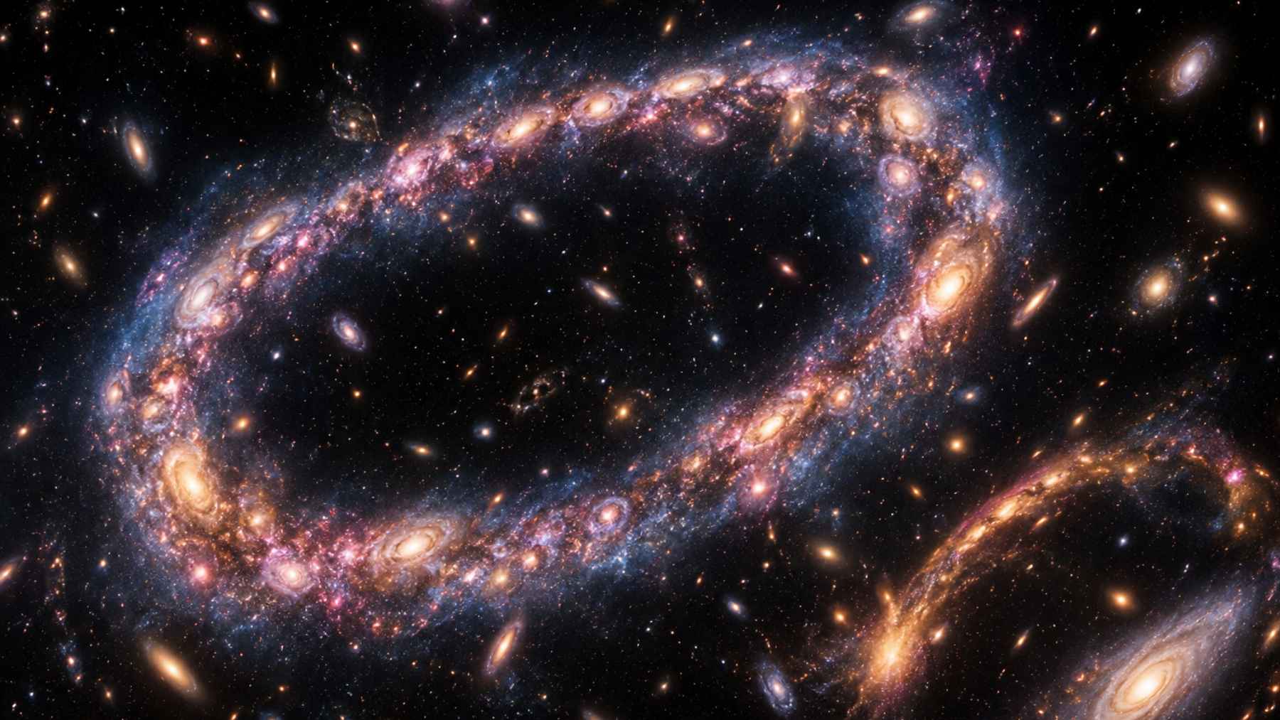 Illustration of the enormous Big Ring structure formed by galaxies in the distant Universe.