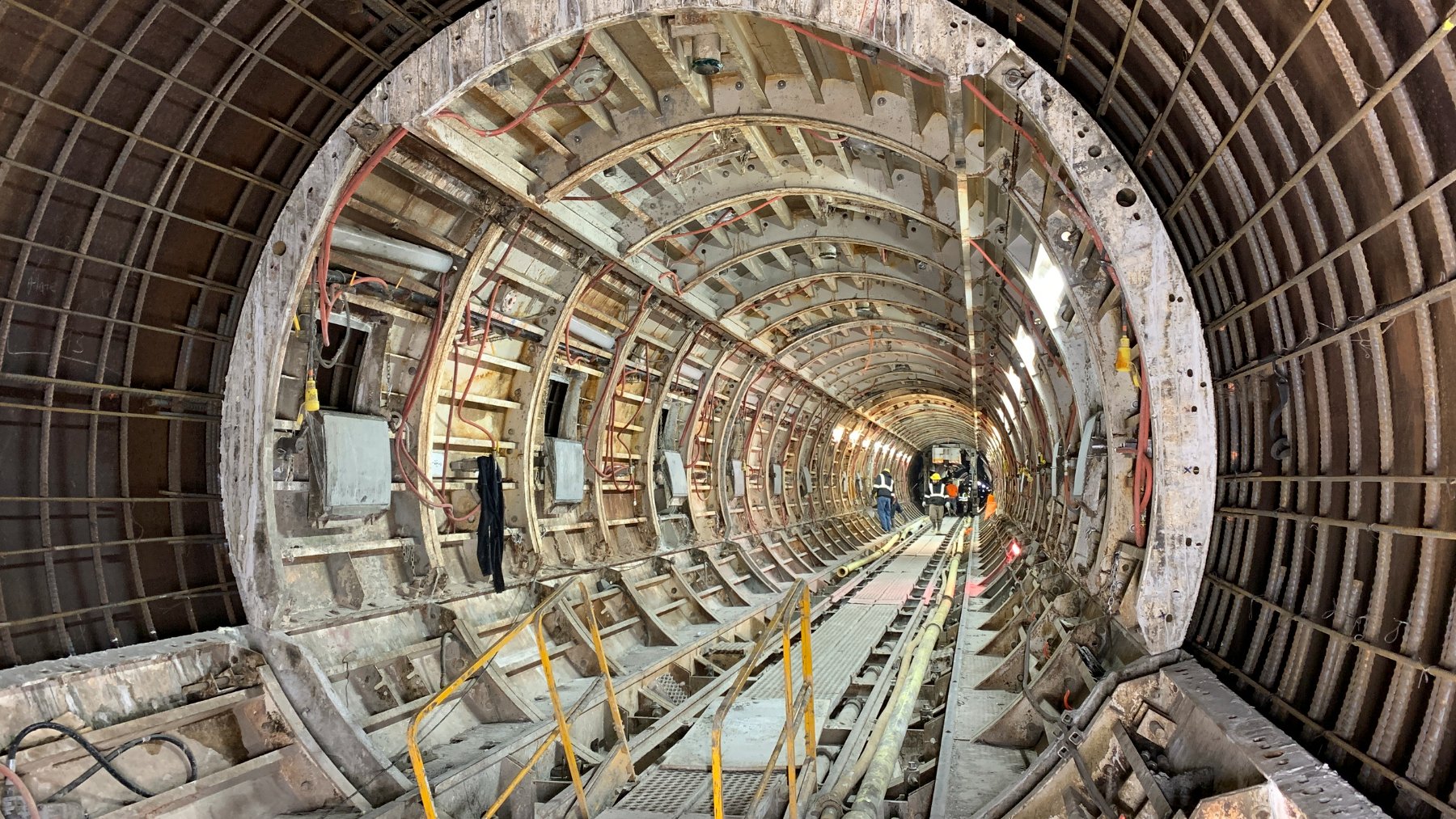 Steel-lined bypass tunnel of the Delaware Aqueduct under construction beneath the Hudson River