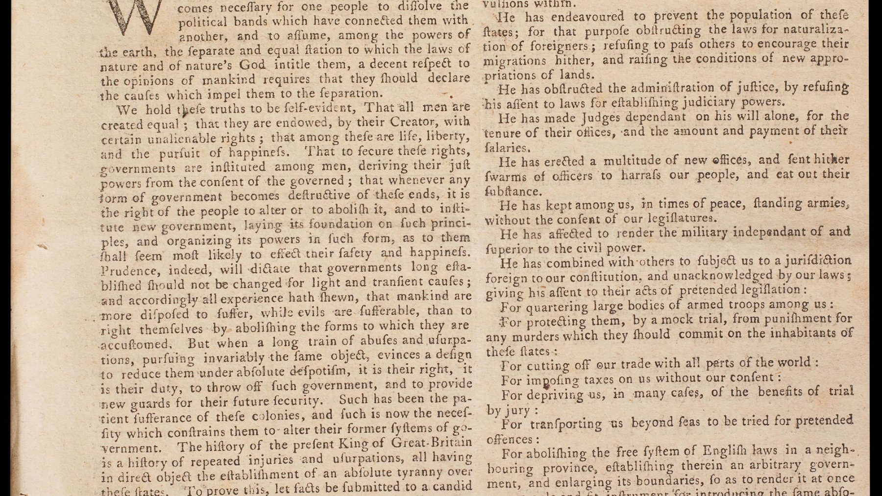First newspaper printing of the Declaration of Independence from July 1776