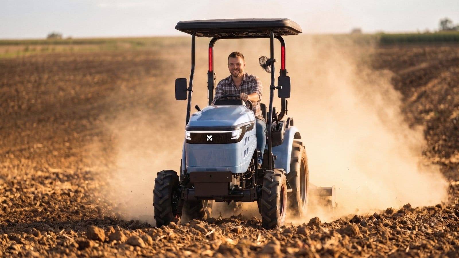 GoSun Moonrider electric tractor working a field