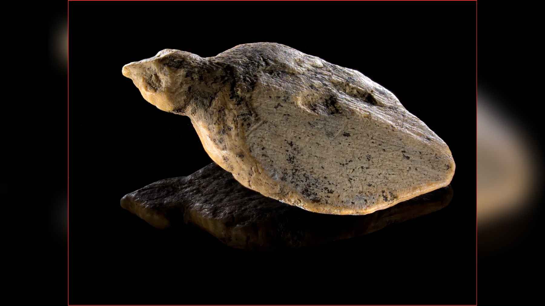 Ancient bird figurine carved from mammoth ivory and discovered in Hohle Fels Cave in Germany.
