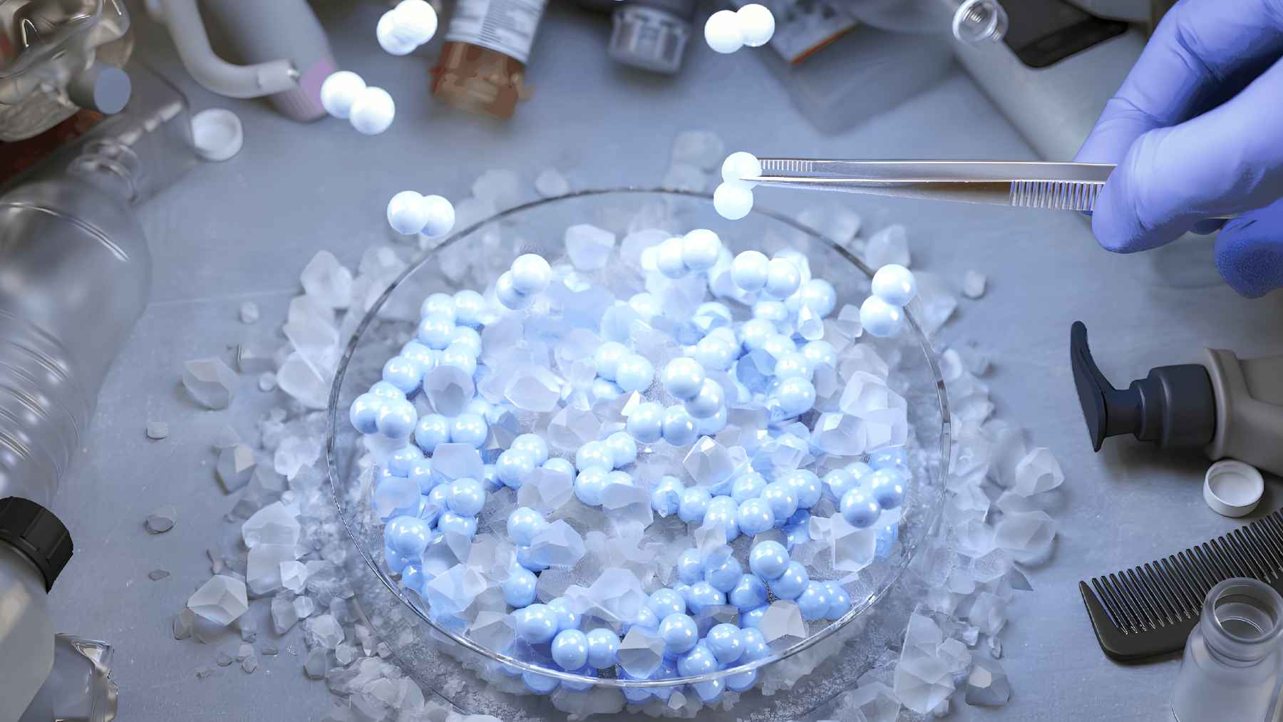 Illustration of mixed plastic waste undergoing a thermal treatment process developed to produce high-purity hydrogen.