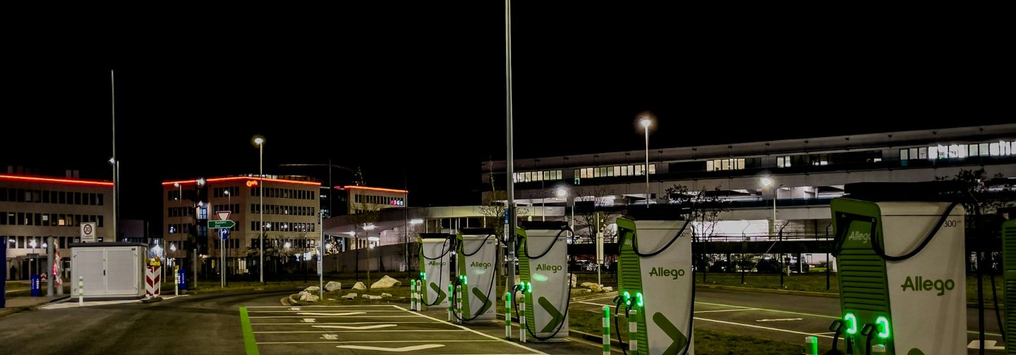 Electric car charging stations at night