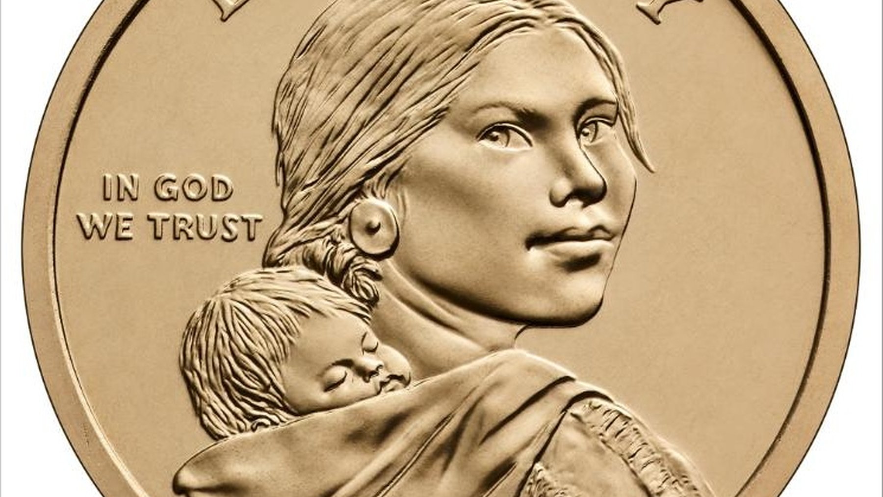 Obverse of the coin featuring the portrait of Sacagawea and her son