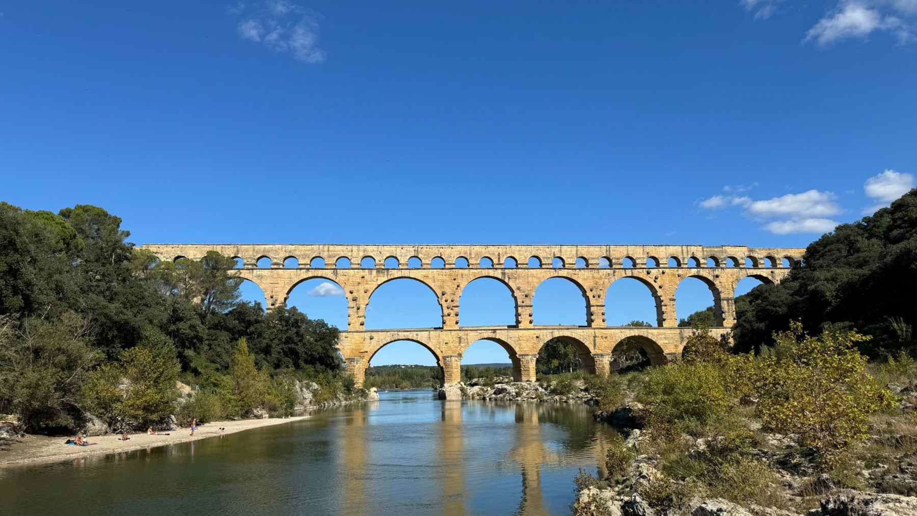 The Pont du Gard Roman aqueduct bridge over the Gardon River