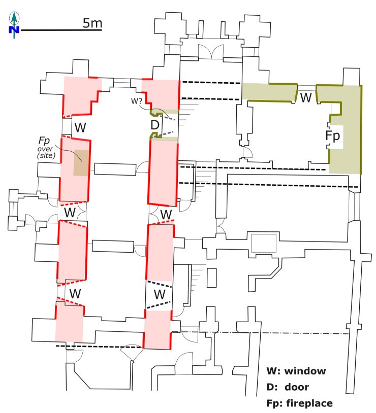 Plan of Roebuck Castle distinguishing the older gate building from the later wing