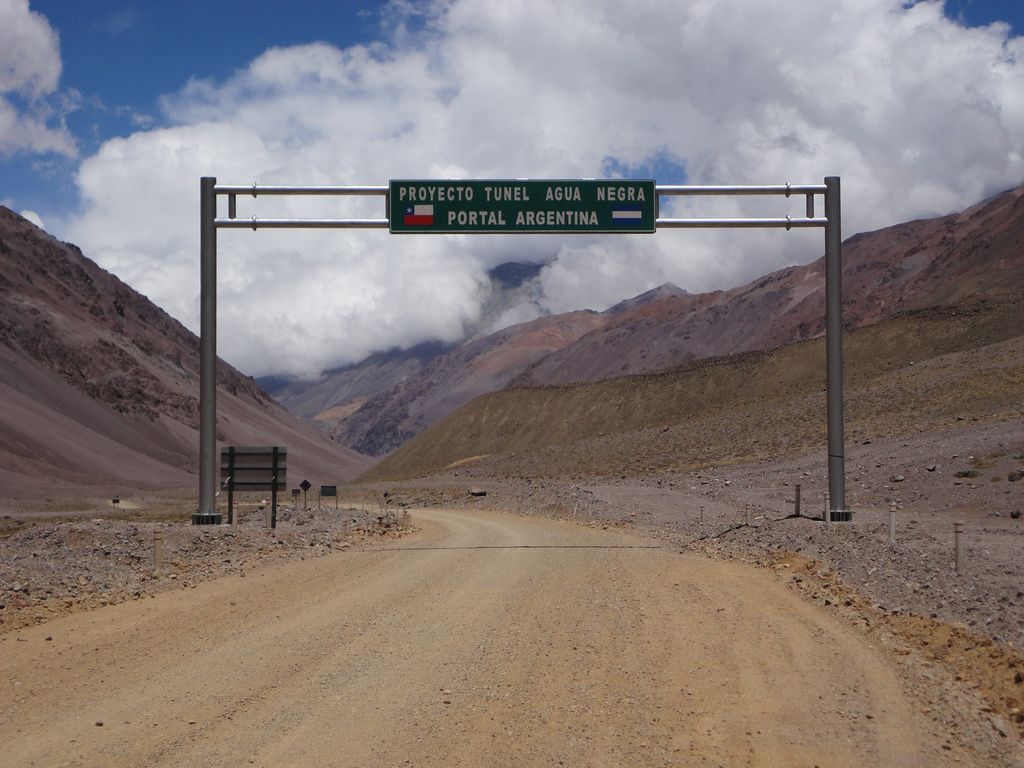 Sign for the Agua Negra tunnel project at the planned Argentine portal