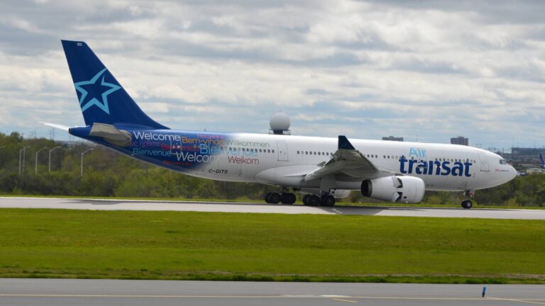 The Airbus A330 C-GITS that flew as Air Transat Flight 236, known as the Azores Glider, on the runway at Toronto Pearson in 2016