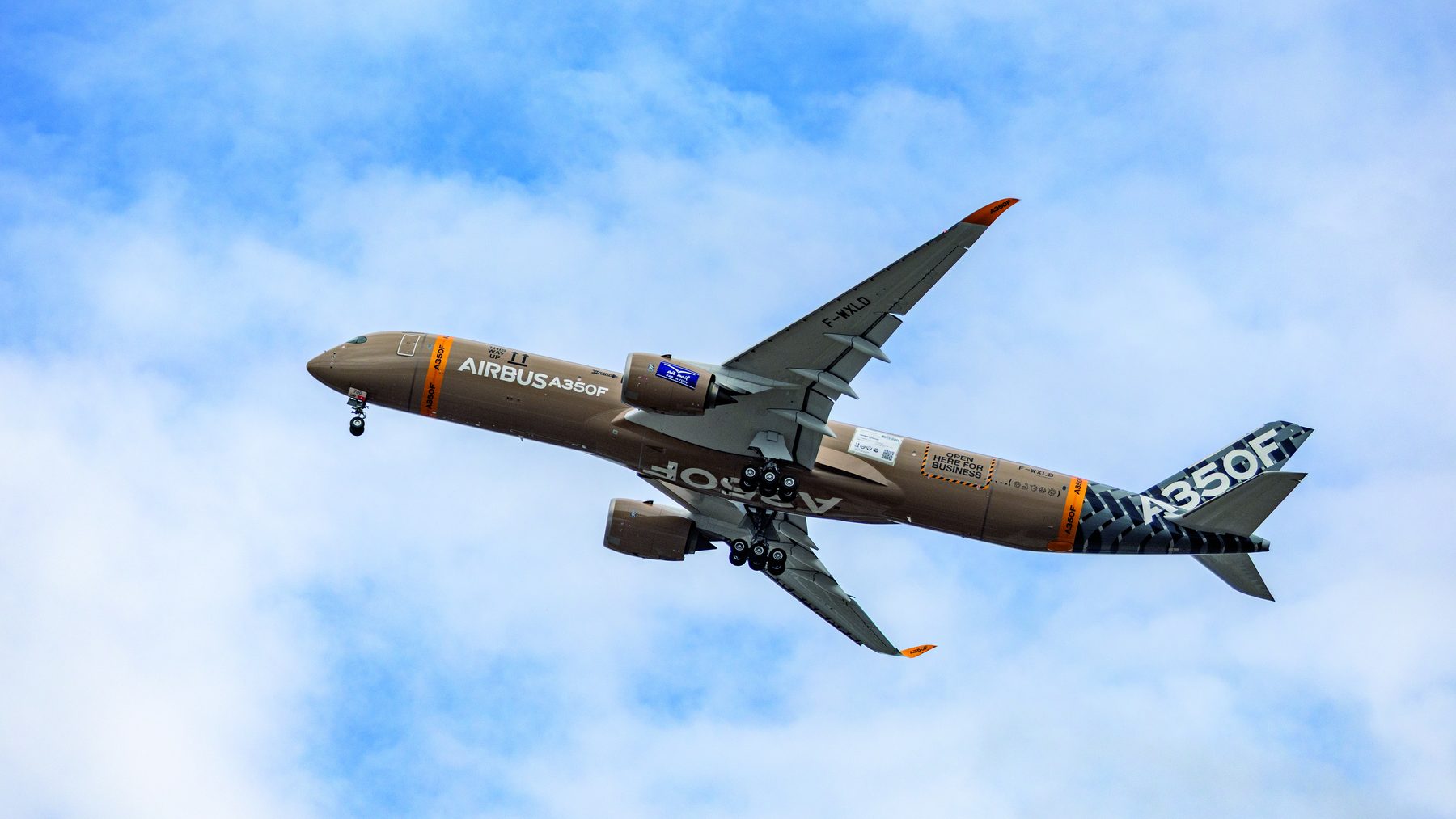 Airbus A350F freighter test aircraft taking off on its first flight