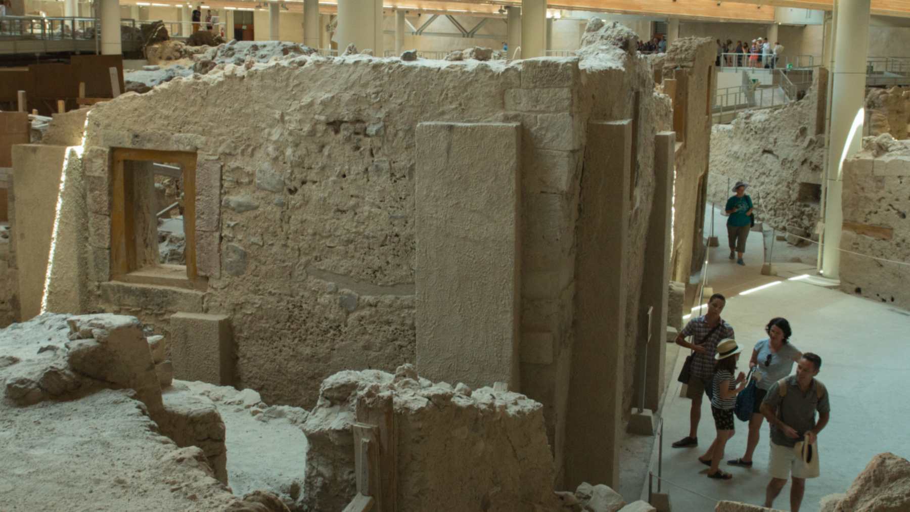 Ruins of the West House at Triangle Square in Akrotiri, Santorini, where a Bronze Age toilet survives on the upper floor