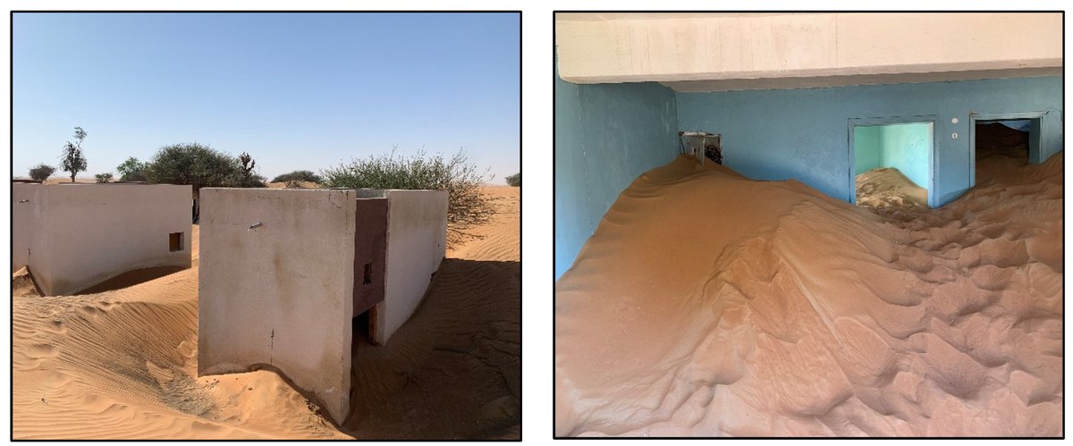 Sand piled between two abandoned houses and heaped inside a dwelling at Al Madam, UAE