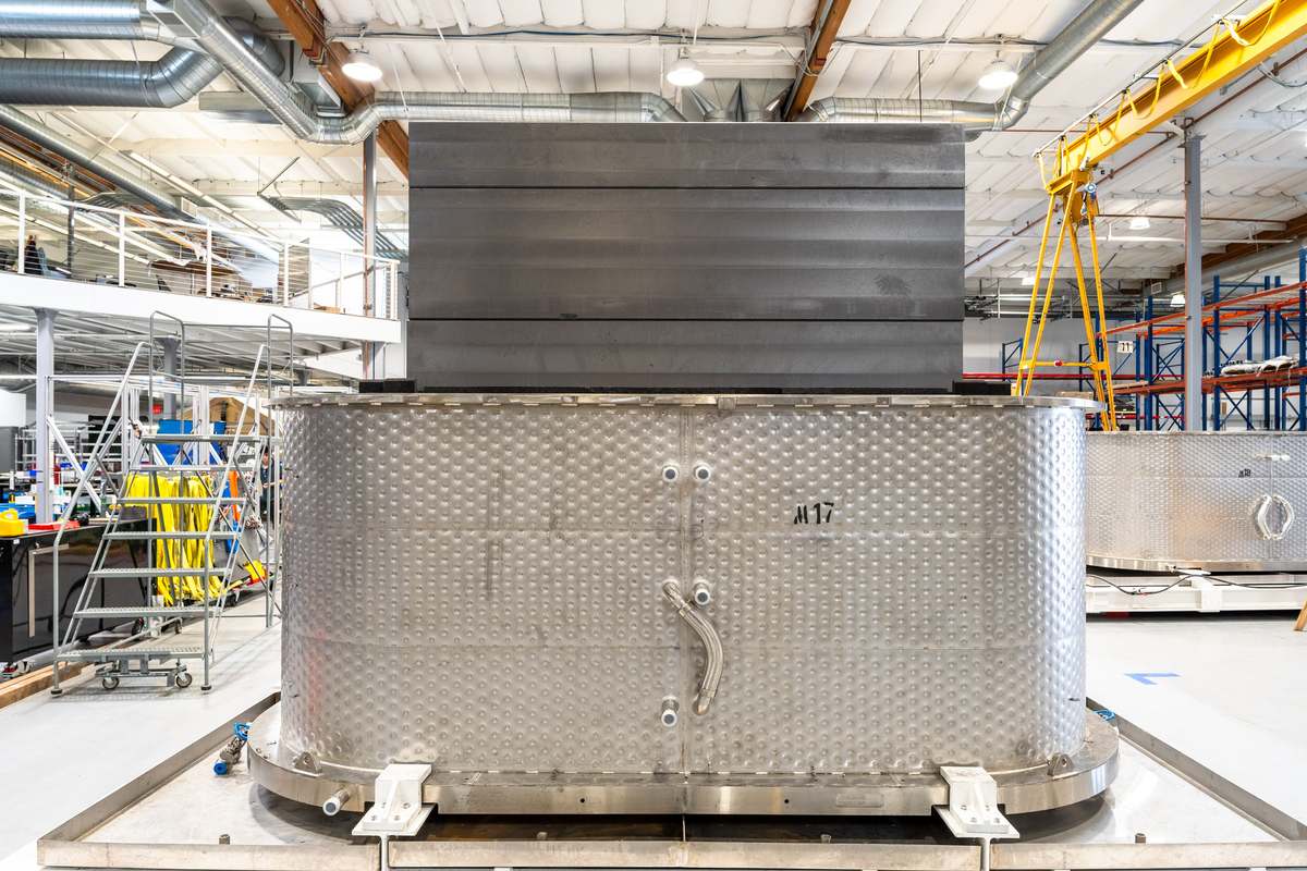 An Antora thermal battery module with its solid carbon blocks exposed inside a factory