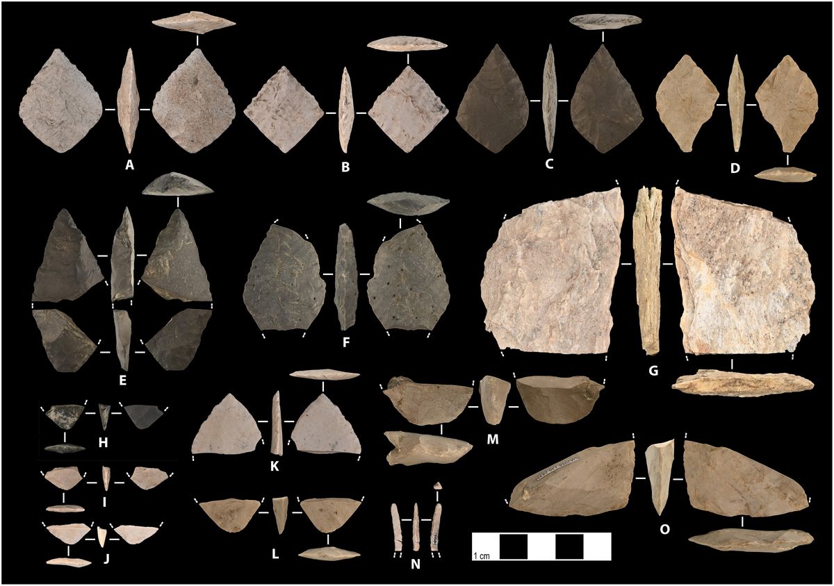 Diamond-shaped stone bifaces and other bifacial tools from the Ice Age base camp at Shég' Xdaltth'í', Alaska