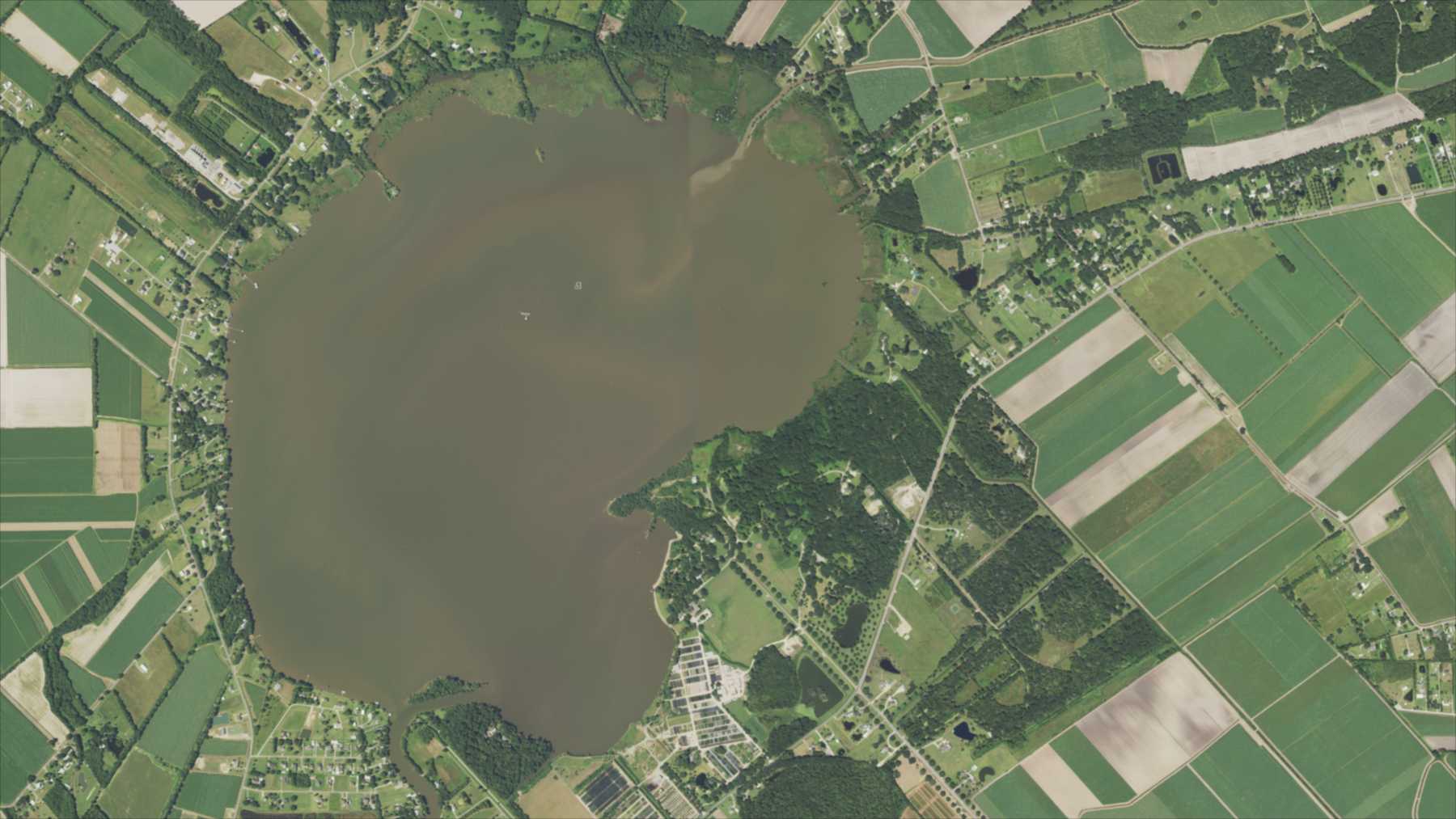 Aerial view of Lake Peigneur and Jefferson Island in Louisiana