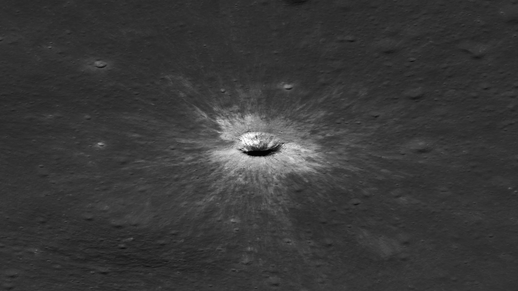 Oblique view of the new Moon crater McGetchin with bright debris rays, taken by NASA's Lunar Reconnaissance Orbiter