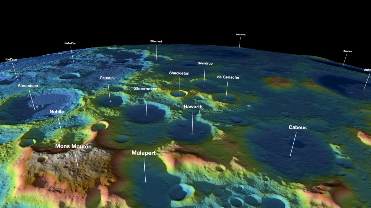 Map of the Moon south pole from NASA Lunar Reconnaissance Orbiter data