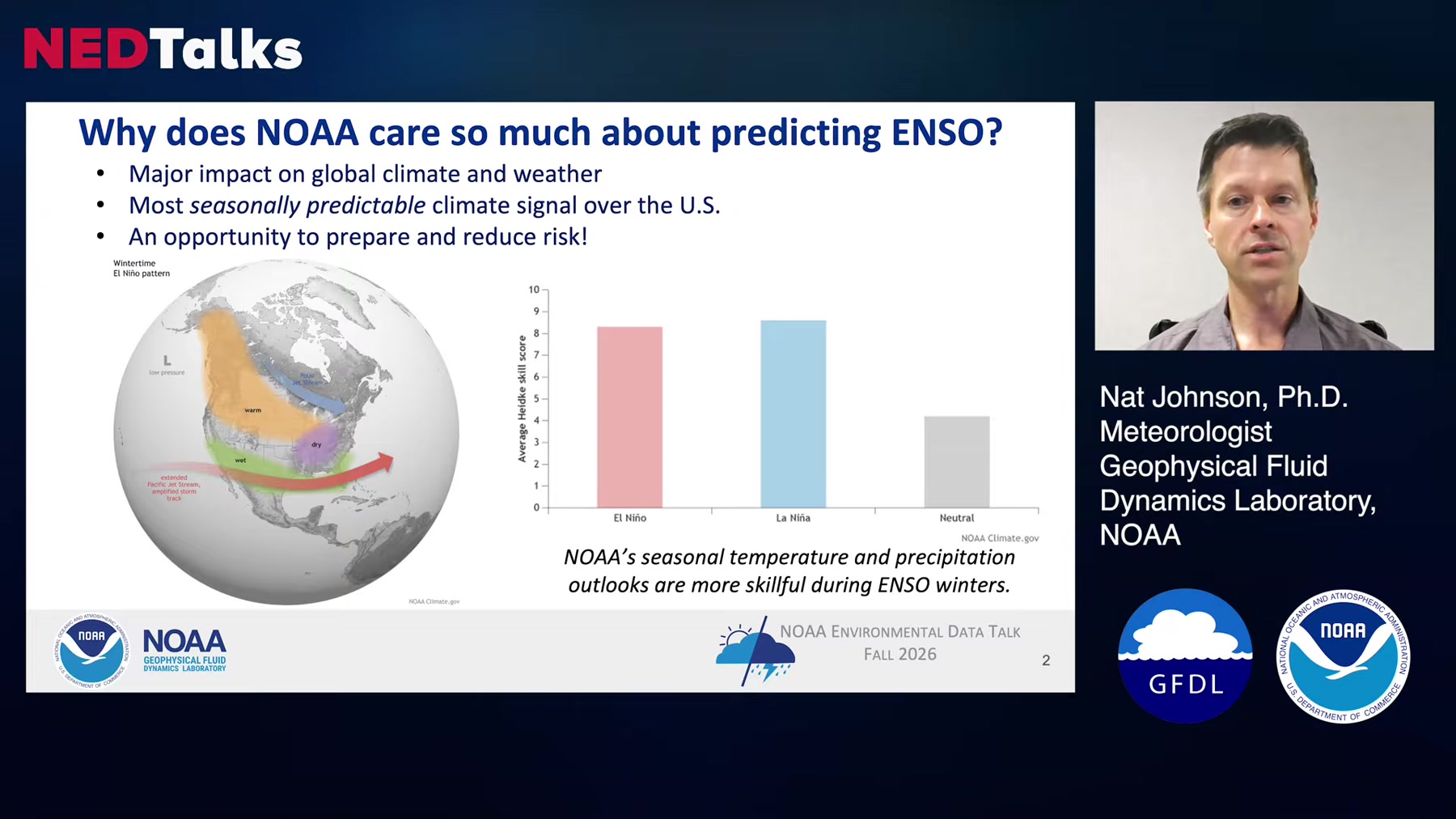 NOAA slide on why the agency monitors and predicts El Niño, from the October 2026 ENSO briefing