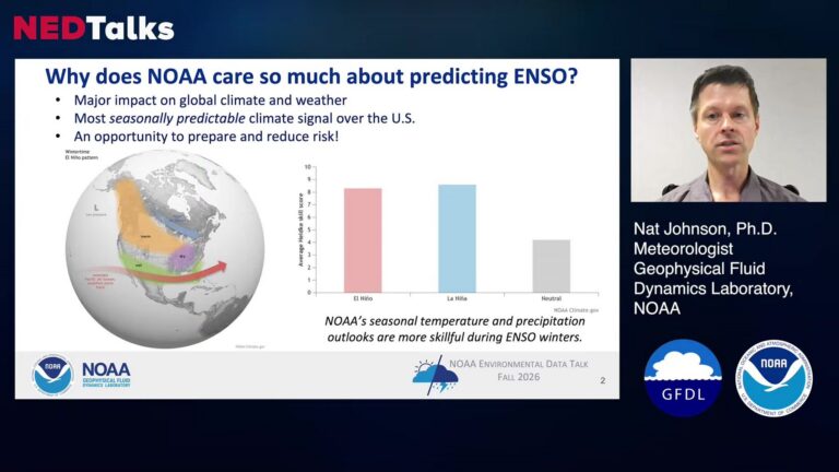 NOAA slide from the October 2026 El Niño 2026 briefing on why the agency monitors and predicts ENSO
