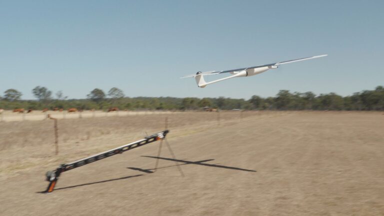 The Pegasus drone launching from its catapult in Queensland