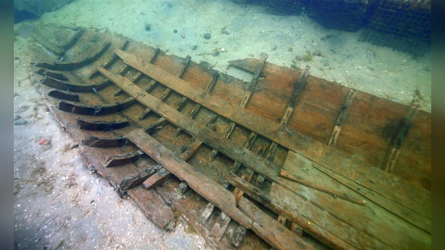 Hull of the Mithridates warship on the seabed off Phanagoria in the Black Sea