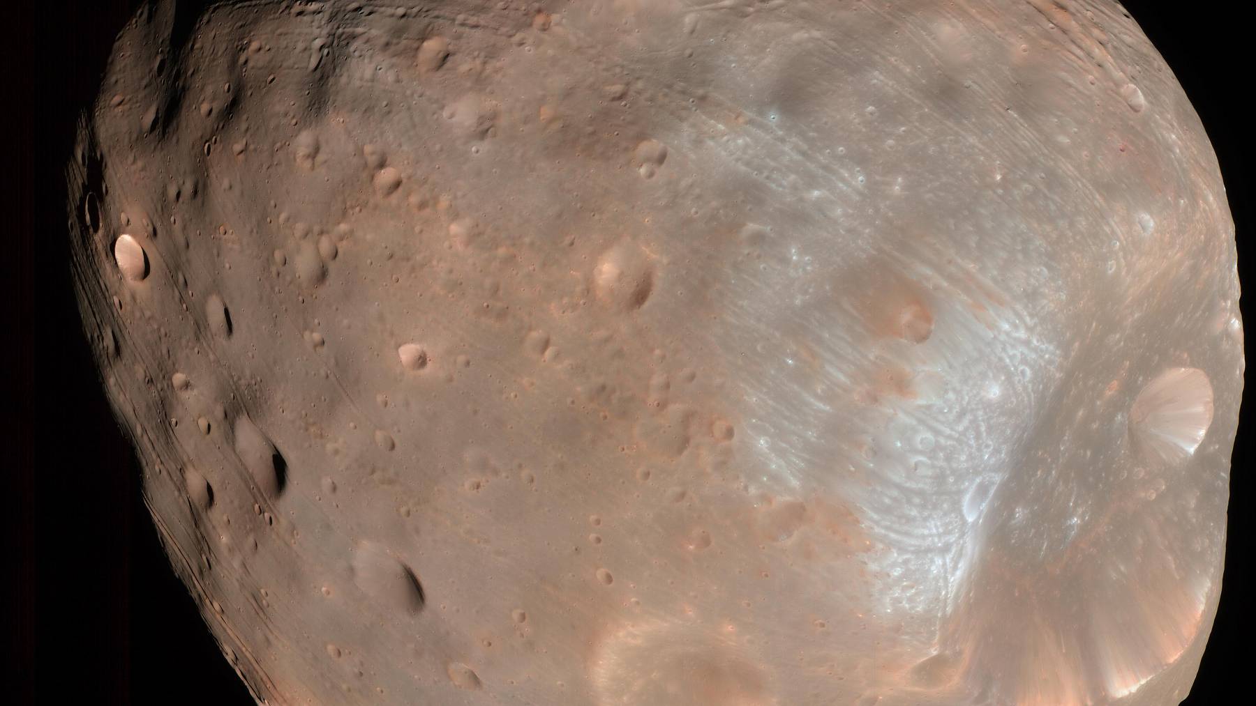 Color image of Mars's moon Phobos, the target of Japan's MMX mission, taken by NASA's Mars Reconnaissance Orbiter